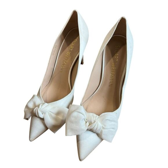 Revolve Stuart Weitzman White Anny Bow-detailed Pumps - Picture 5 of 12